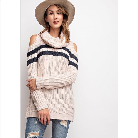 Last☝️Cowl Neck Cold Shoulder Sweater Tunic - Picture 1 of 8